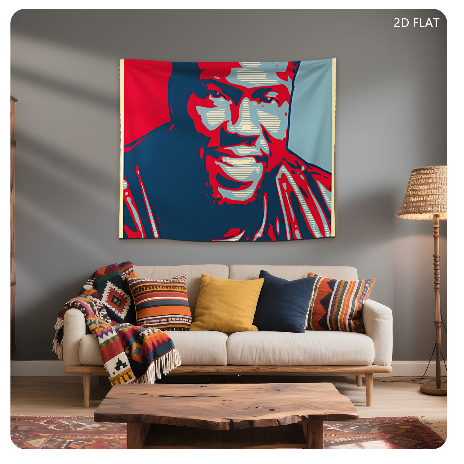 Kevin: A Bold Portrait in Red, Blue, and Gray - Tapestry