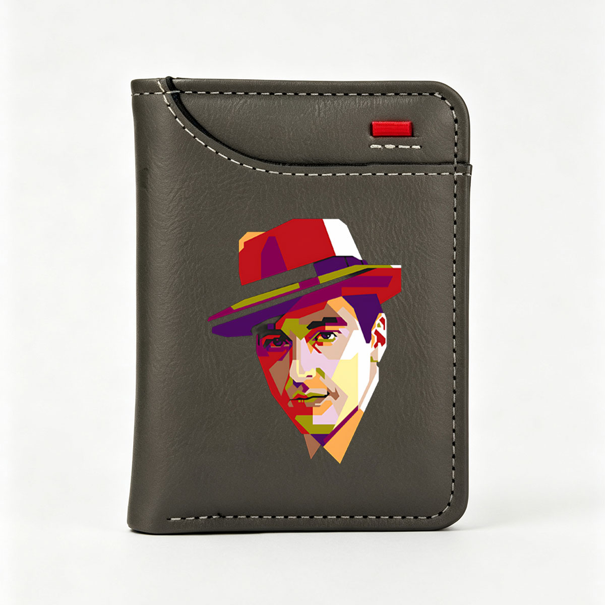 Colorful Geometric Portrait of a Man in a Hat - Vertical Style Wallet