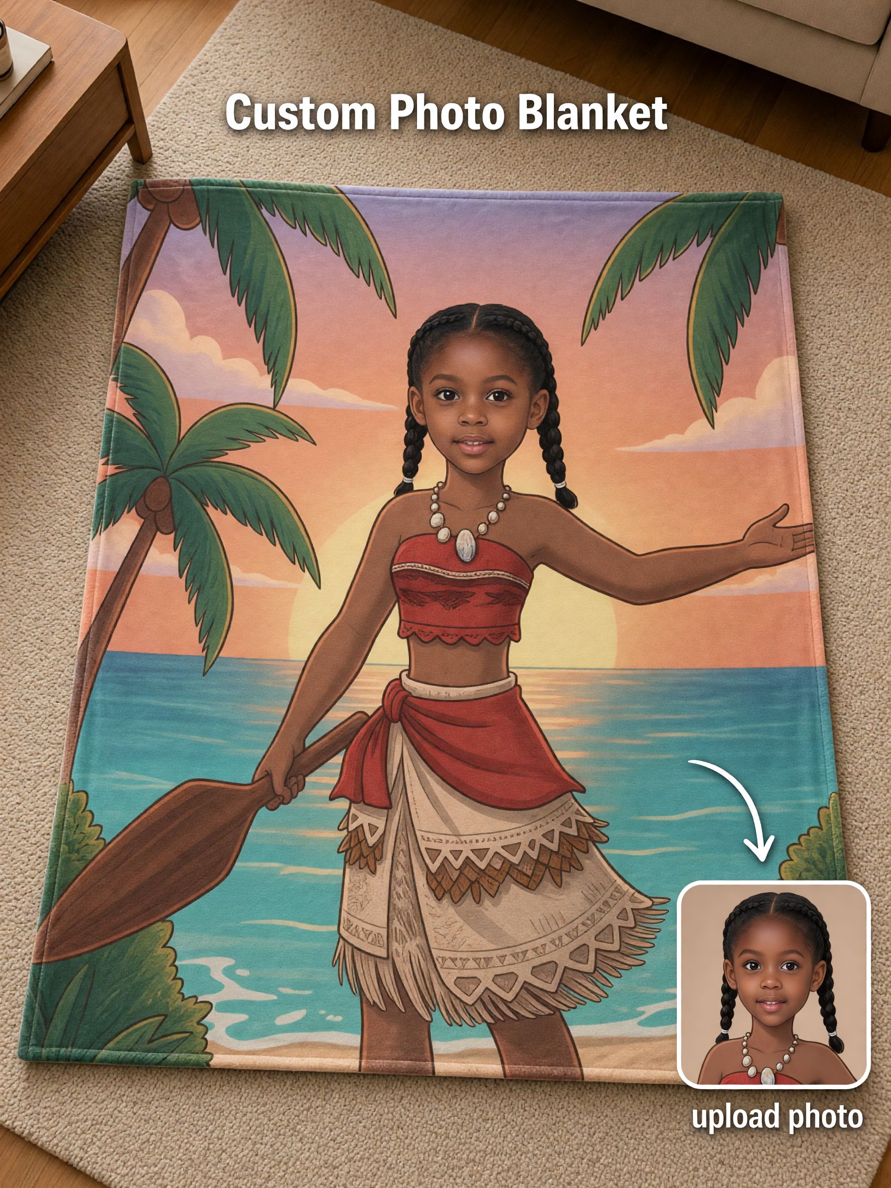 Custom Photo Face Blanket Personalized Island Princess Flannel Throw Ideal Cozy Bed Sofa Gift for Kids