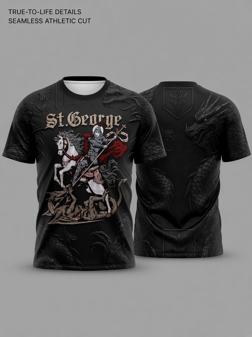 St. George Dragon Slayer 3D Optical Illusion Graphic Tee Breathable Athletic Mesh T-Shirt Casual Sports Wear