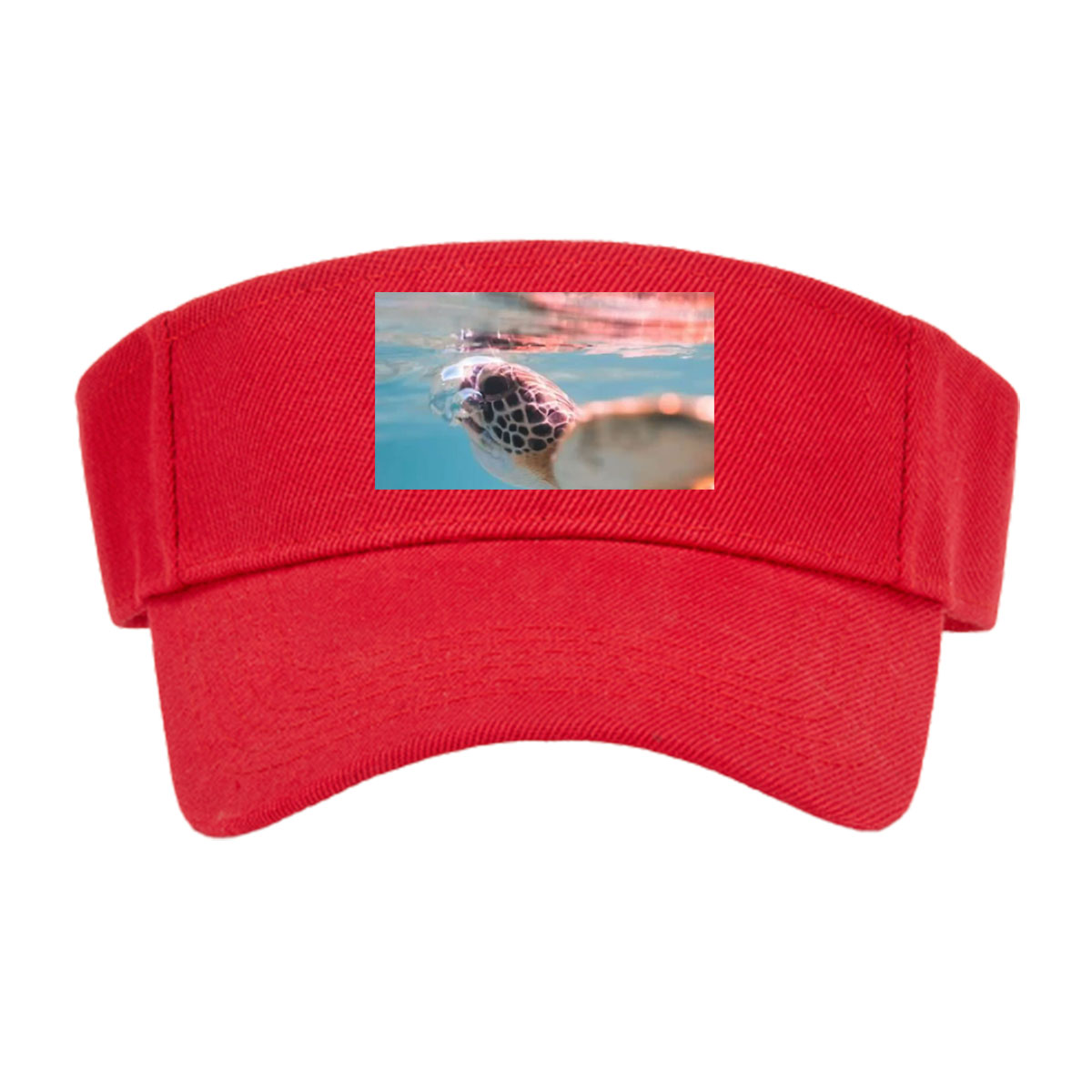 Sea turtle swimming at surface, half above water, clear blue ocean backdrop. -  Visor cap