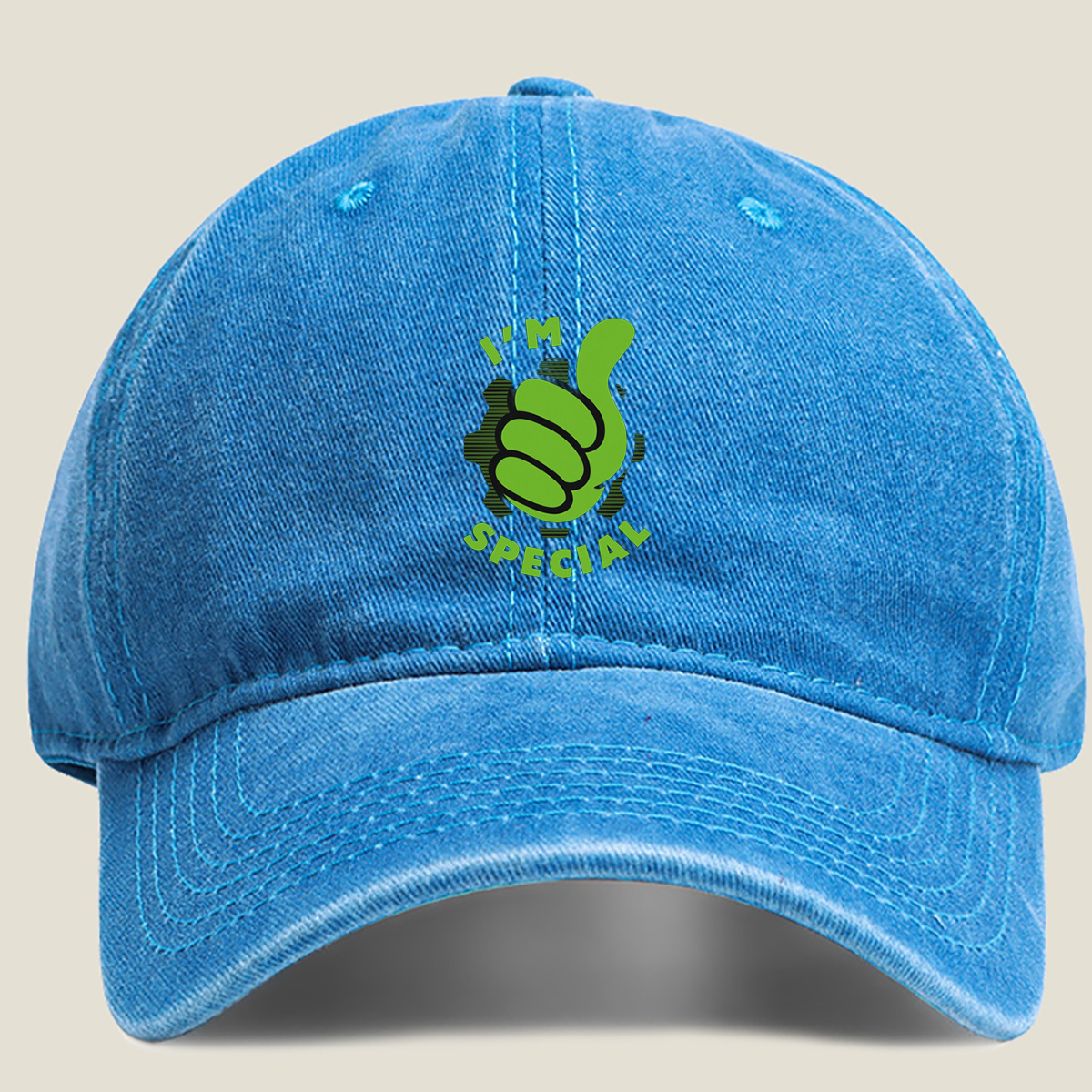 I'm Special - Green Thumbs Up Logo - Washed Denim - Baseball Cap