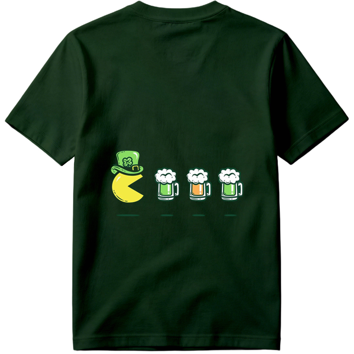 Pac-Man Wears a Leprechaun Hat and Approaches Beer Mugs - Tee
