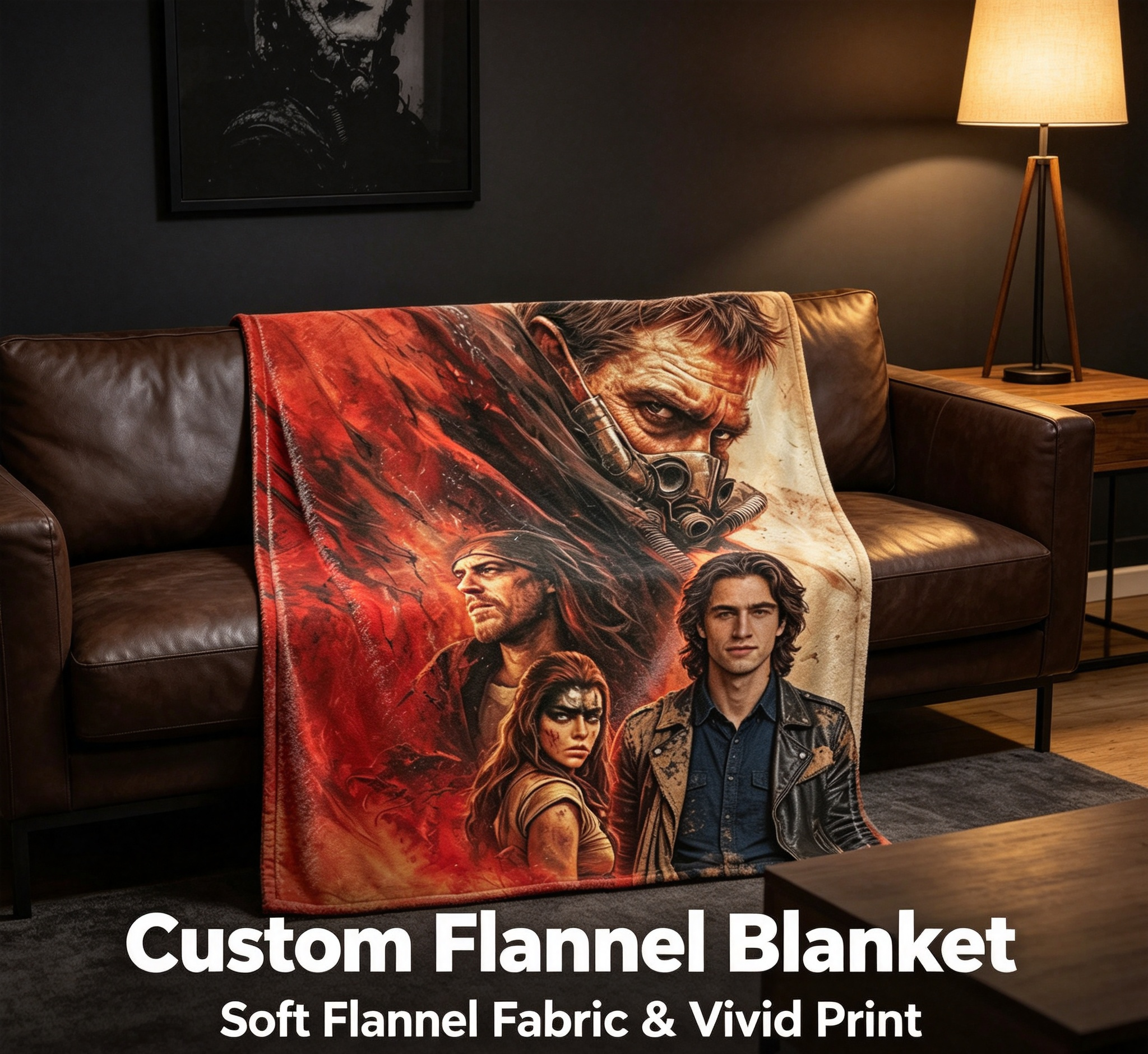 Custom Face Blanket Mad Max Fury Road Flannel Blanket Movie Character Art Gift for Fans and Collectors