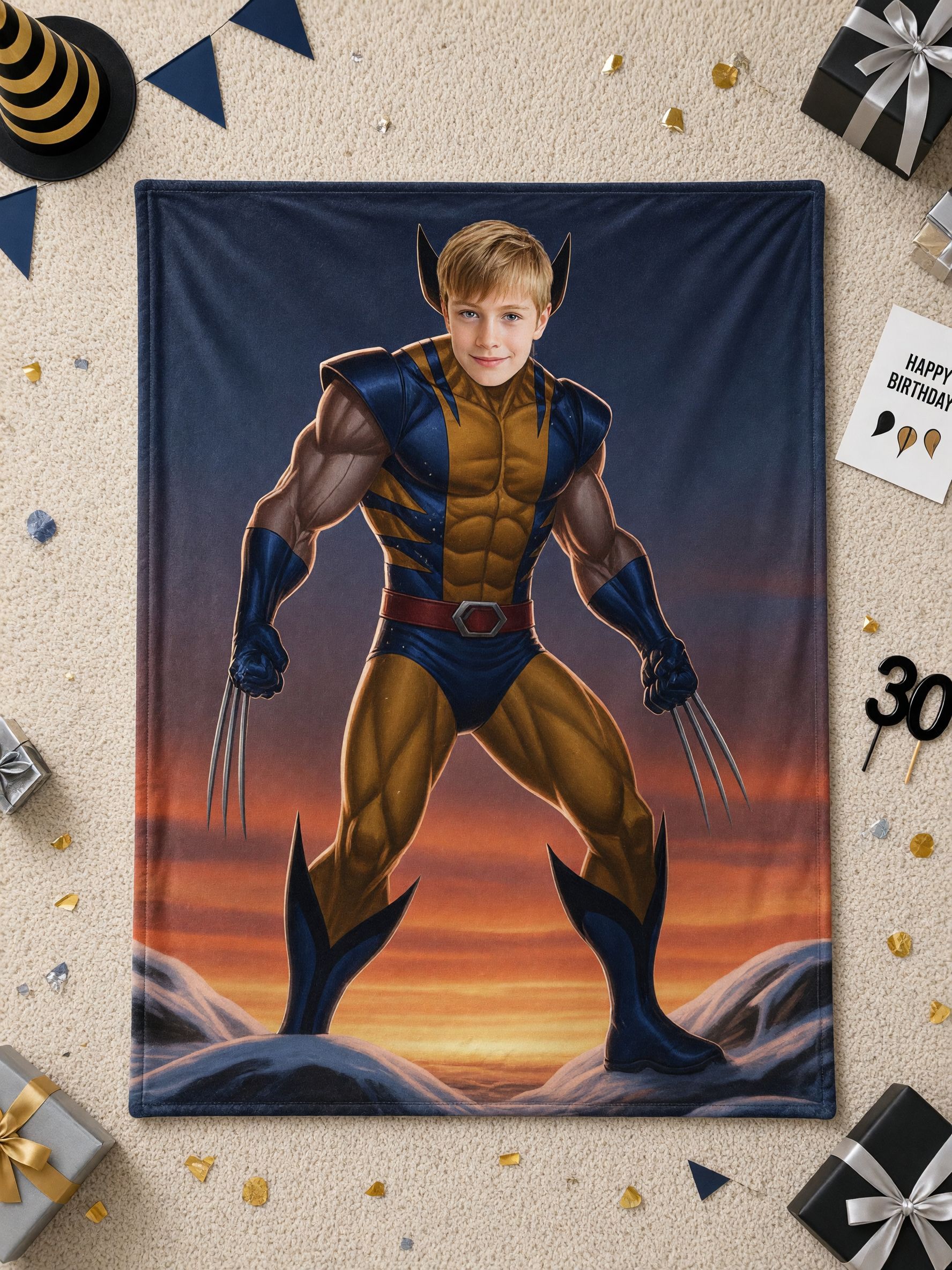Custom Photo Face Superhero Flannel Fleece Blanket, Ultra Soft Anti-Pilling Cozy Throw, Ideal Personalized Gift