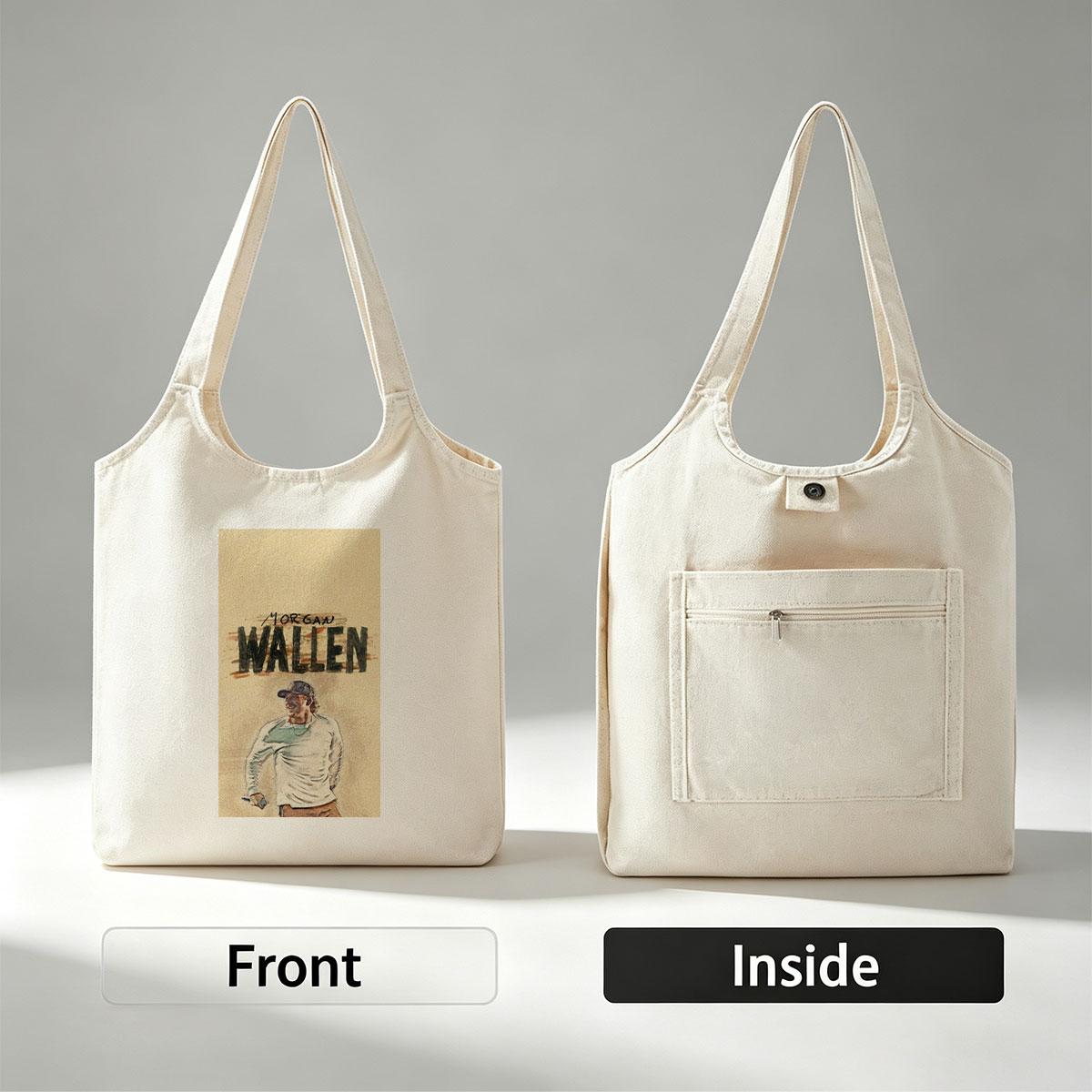 Morgan Wallen Performing on Stage in a Casual Outfit with Microphone - Canvas shoulder bags/