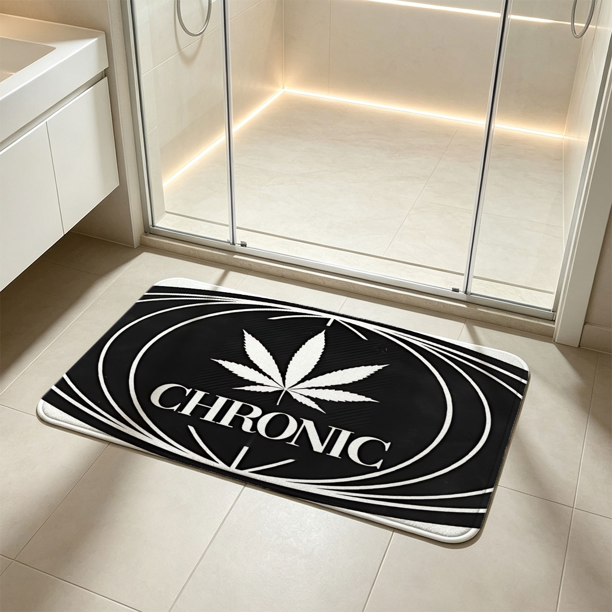 Chronic: Cannabis Brand Logo with Leaf Symbol - Flannel floor mat