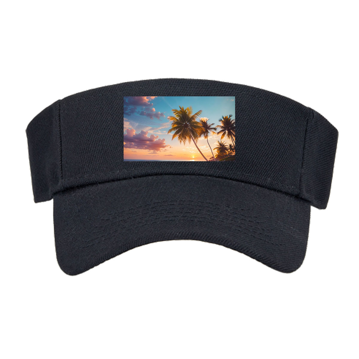 Tropical sunset with palm trees and waves on a sandy beach -  Visor cap