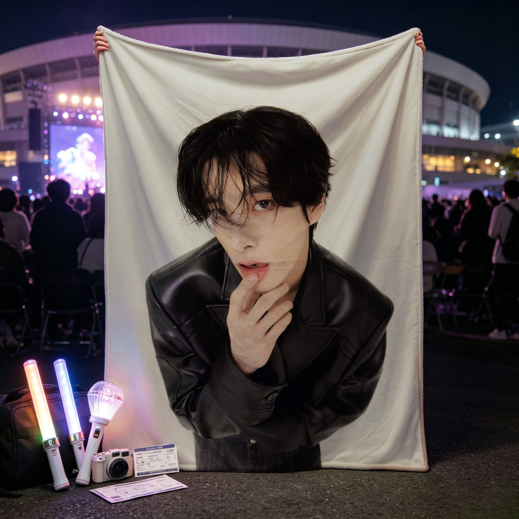 Sehun in a Stylish Black Leather Jacket Pose Against a Minimalist Background - Blankets