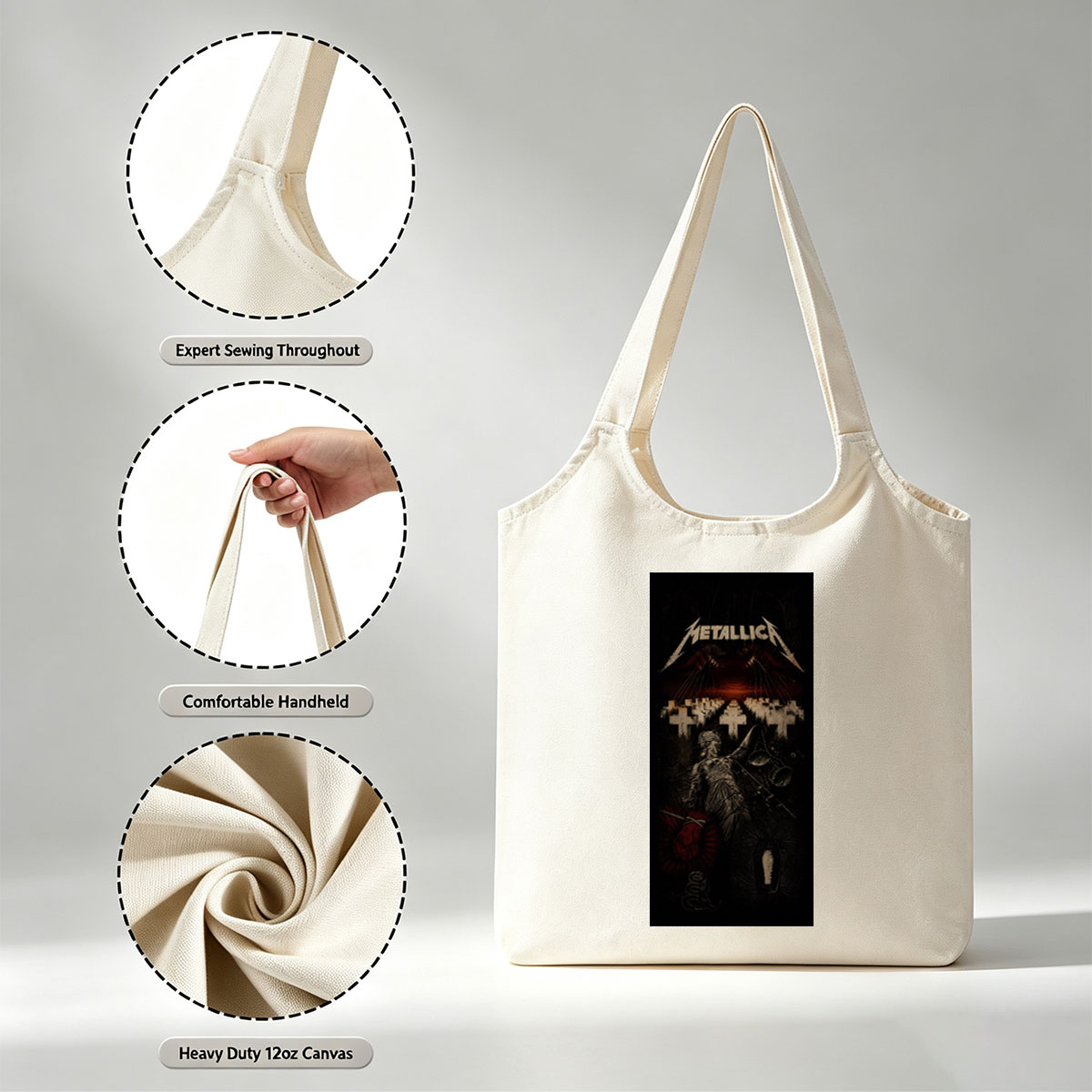 Metallica Cemetery Scene with Statue and Crosses in Dark Atmosphere - Canvas shoulder bags/