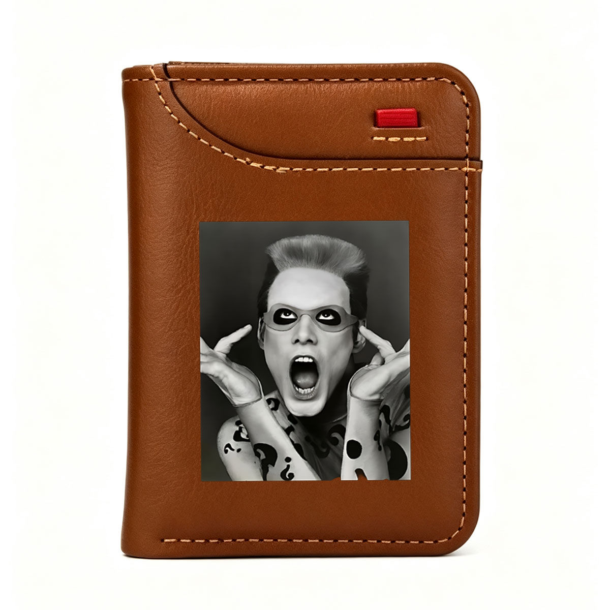 Riddler from Batman, wearing mask and question mark suit, making dramatic gesture - Vertical Style Wallet