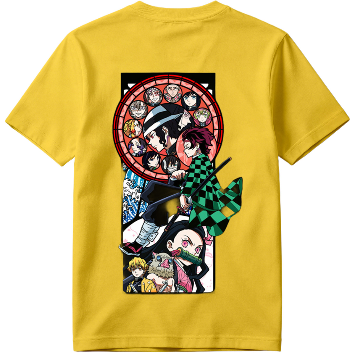 Demon Slayer: Kimetsu no Yaiba - Tanjiro, Zenitsu, Inosuke, and Hashira Characters in Stained Glass Art Style - Tee