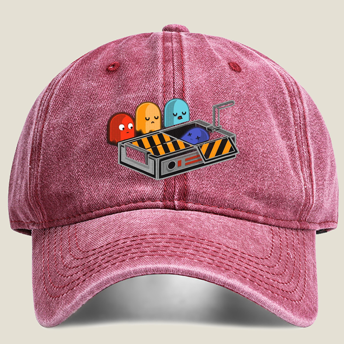Pac-Man Ghosts in a Trap - Washed Denim - Baseball Cap