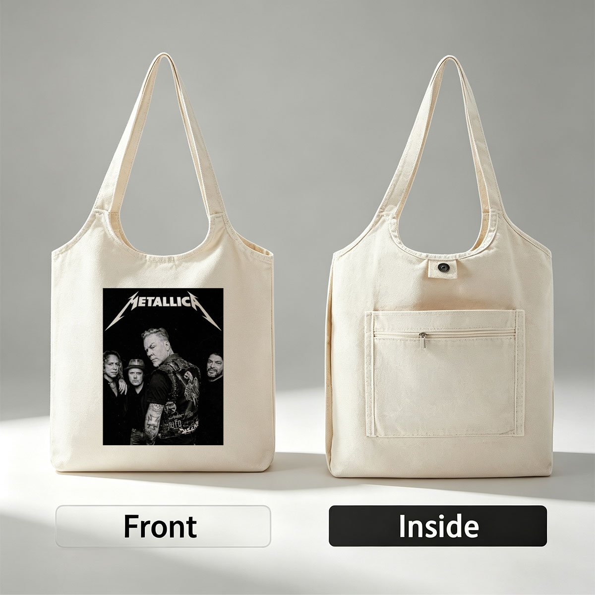 Metallica Band Members in Black and White Portrait with Iconic Logo - Canvas shoulder bags/