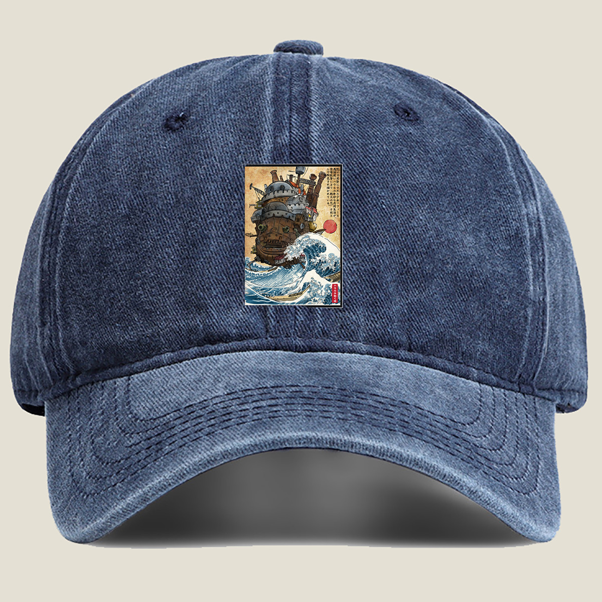 Howl's Moving Castle and the Great Wave - Washed Denim - Baseball Cap
