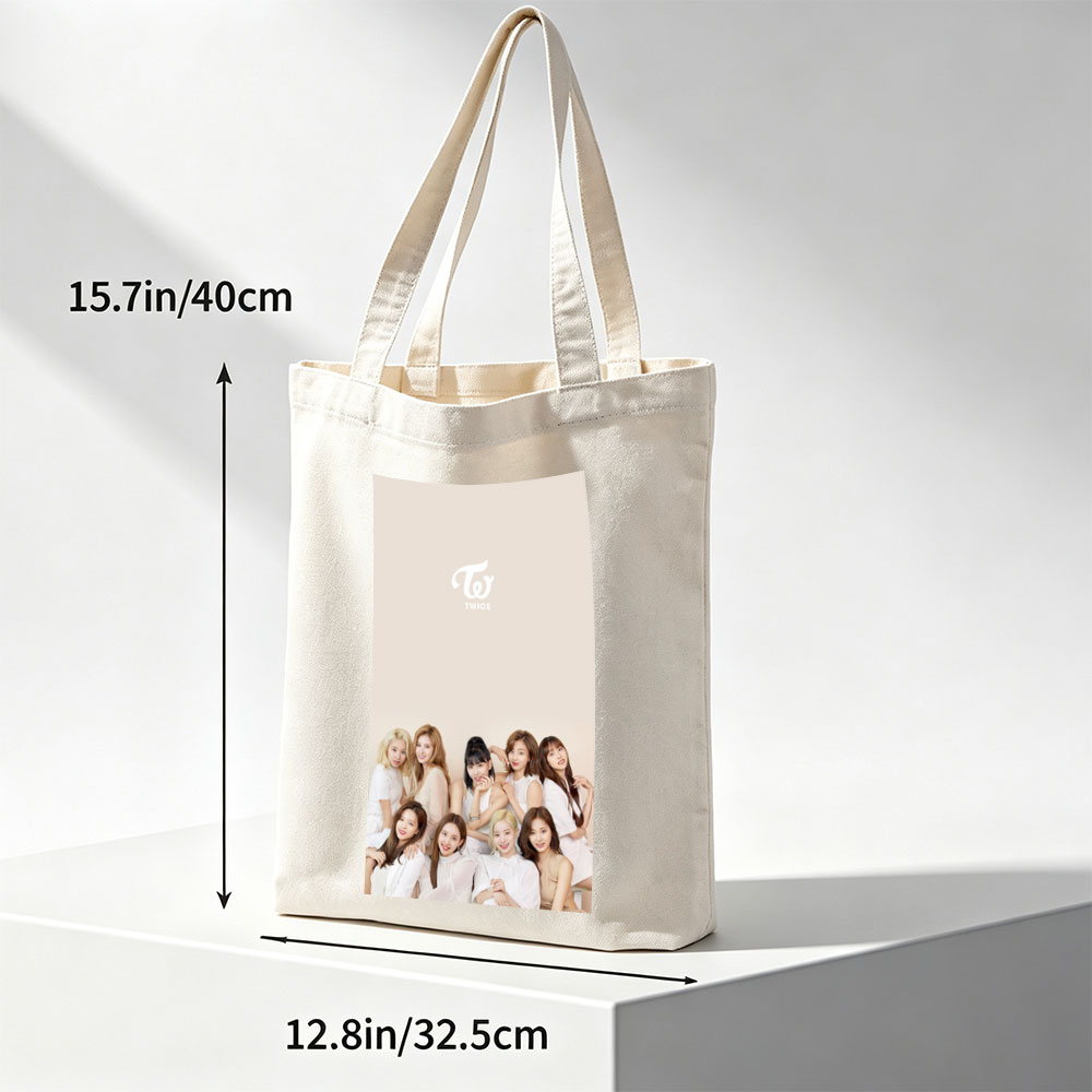 TWICE Group Photo in White Outfits on Beige Background - Canvas tote bags