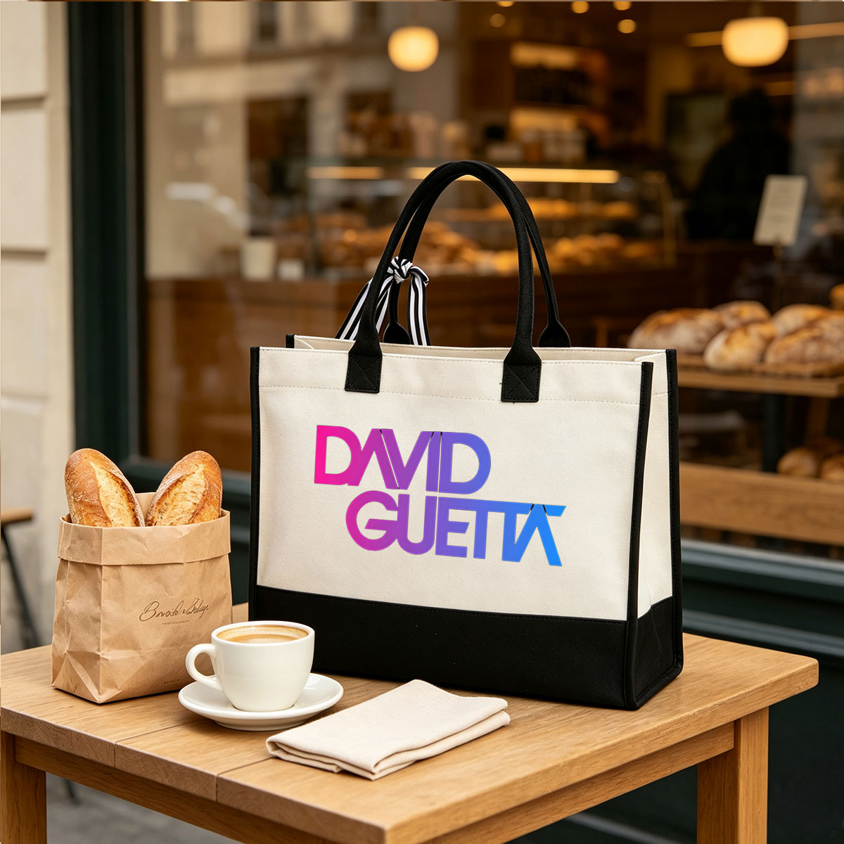 David Guetta Logo Design - Canvas patchwork gift tote bag