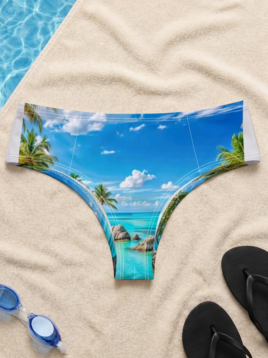 Tropical Beach with Crystal Clear Water and Palm Trees -  Men's swim trunks