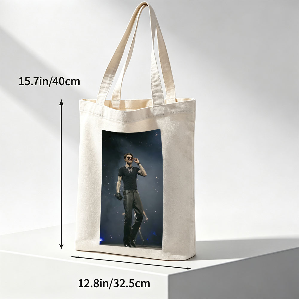 Machine Gun Kelly on Stage Performing in Black Outfit with Tattoos and Sunglasses - Canvas tote bags