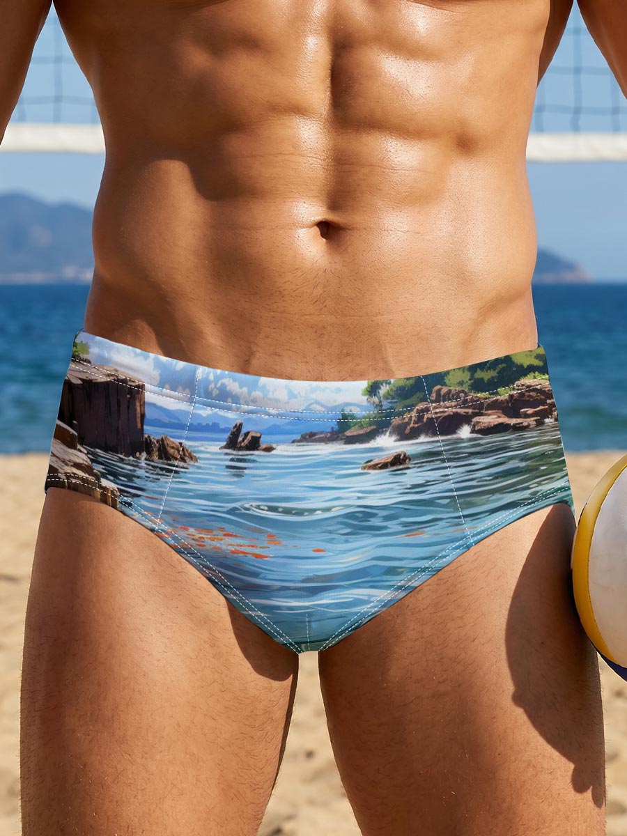 Crystal Clear Waters and Sky Reflections -  Men's swim trunks