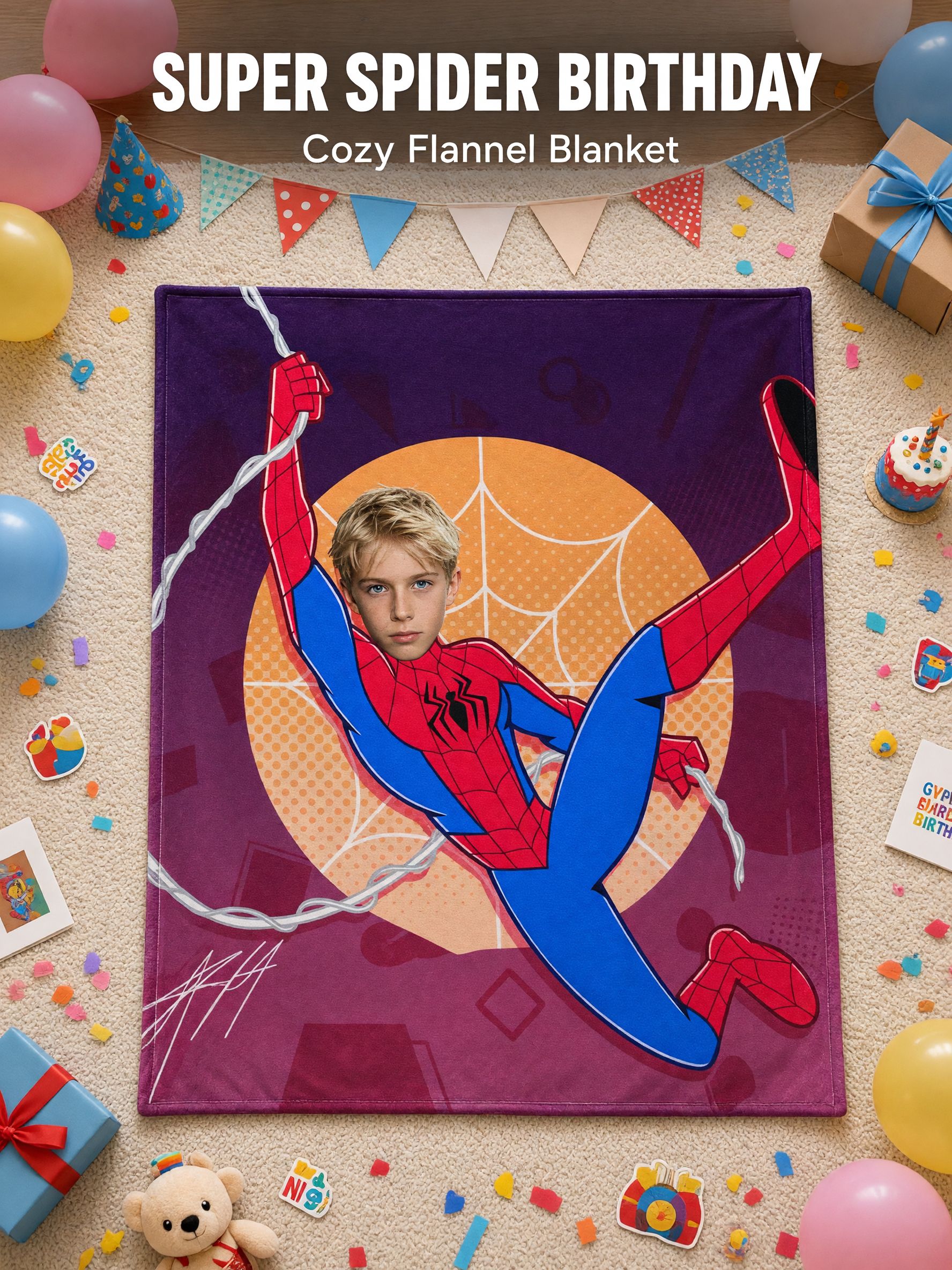 Custom Face Superhero Fleece Blanket Personalized Photo Throw Ultra Soft Anti Pilling Flannel Keepsake Gift for Kids