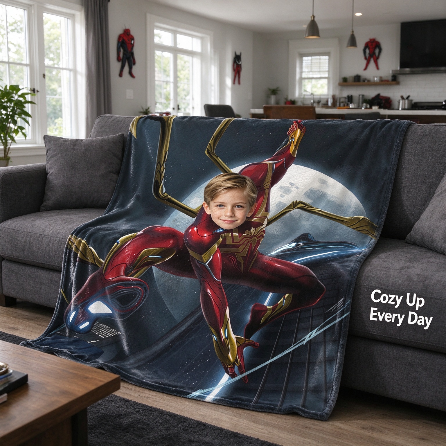 Custom Face Superhero Fleece Blanket Personalized Photo Throw Anti-Pilling Soft Plush Cover Ideal Personalized Gift