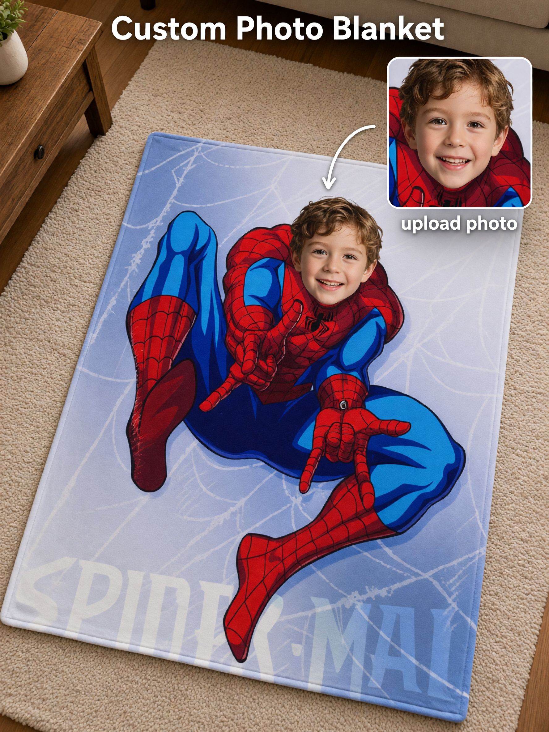 Custom Superhero Face Photo Blanket, Ultra-Soft Flannel Fleece Throw, Personalized Keepsake Gift for Kids and Family