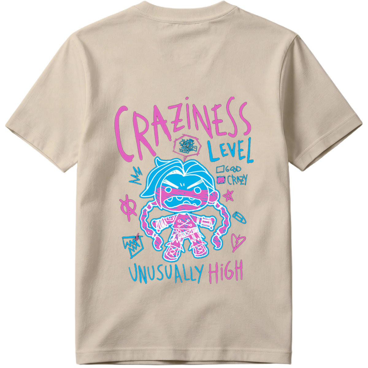 Craziness Level: Unusually High - Blue Character with Pink Accents - Tee