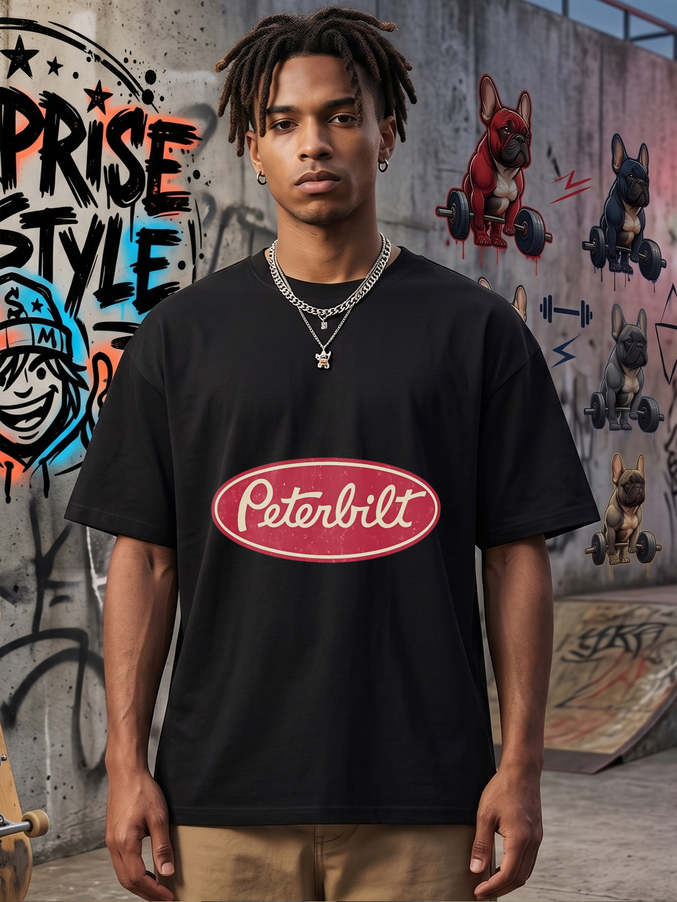 Men's Peterbilt Logo Print T-Shirt Classic Oval Design Casual Round Neck Lightweight Breathable Summer Short Sleeve Tee for Truck Enthusiasts and Outdoor Activities Adult Unisex Fit