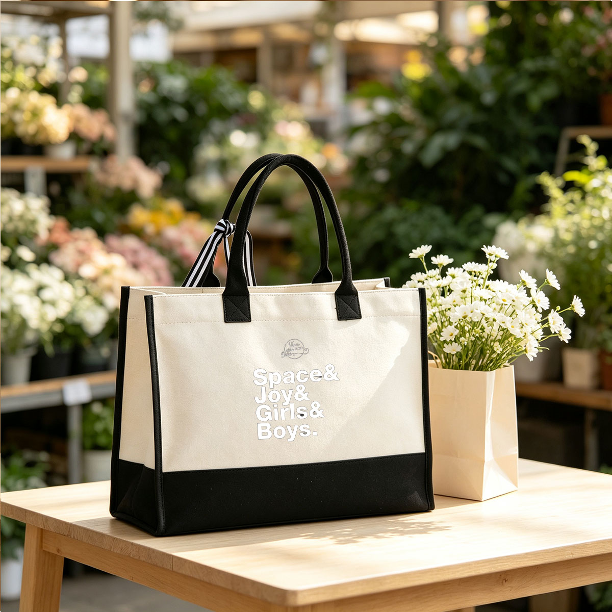 Space & Joy & Girls & Boys - Canvas patchwork gift tote bag