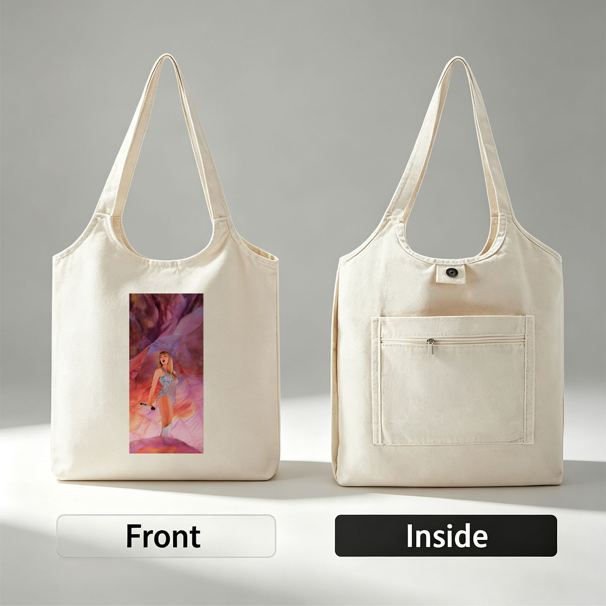 Taylor Swift Performance in a Sparkling Bodysuit on a Vibrant, Dreamlike Stage - Canvas shoulder bags/