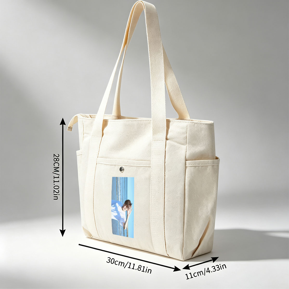 BTS Jungkook Beach Scene Smiling and Waving in White T-Shirt - Multi-pocket bags