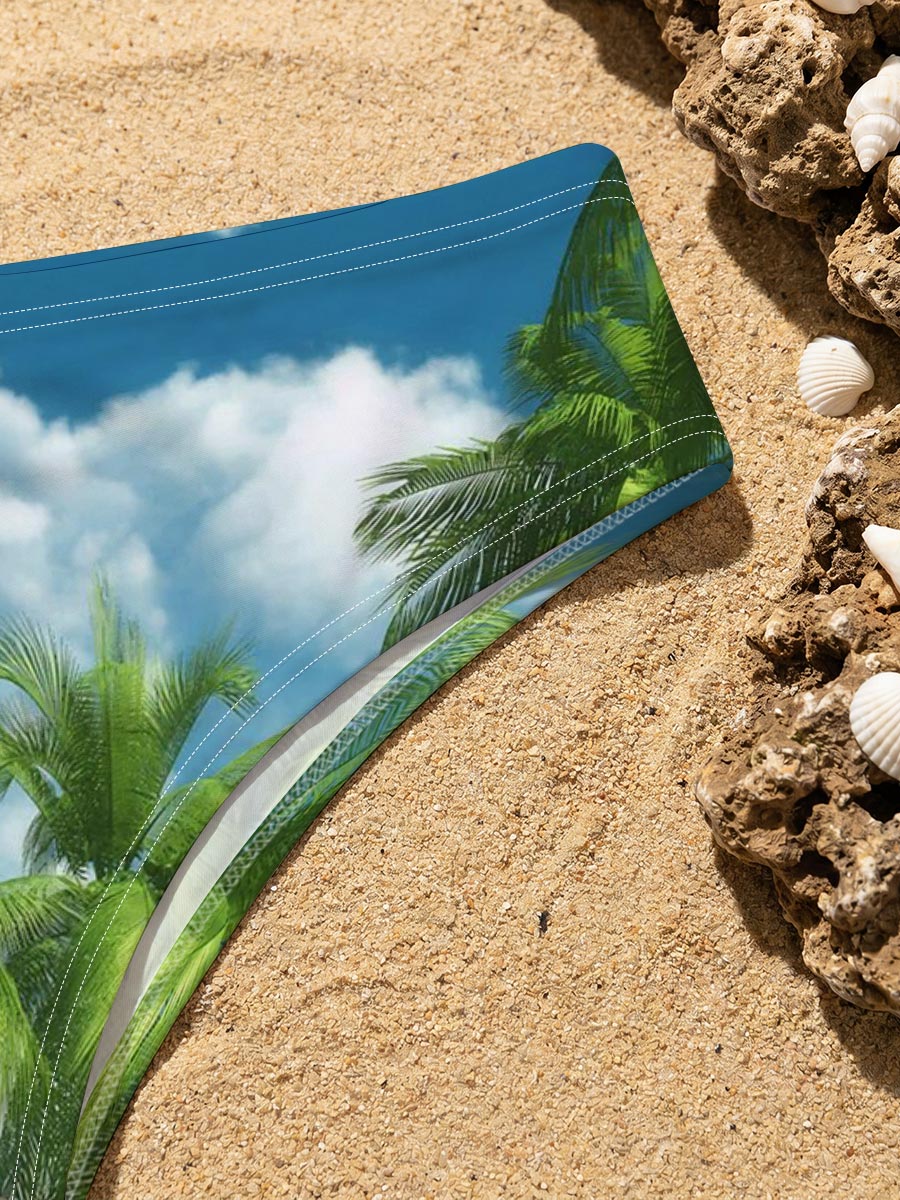Tropical Beach with Palm Trees and Clear Blue Sky -  Men's swim trunks