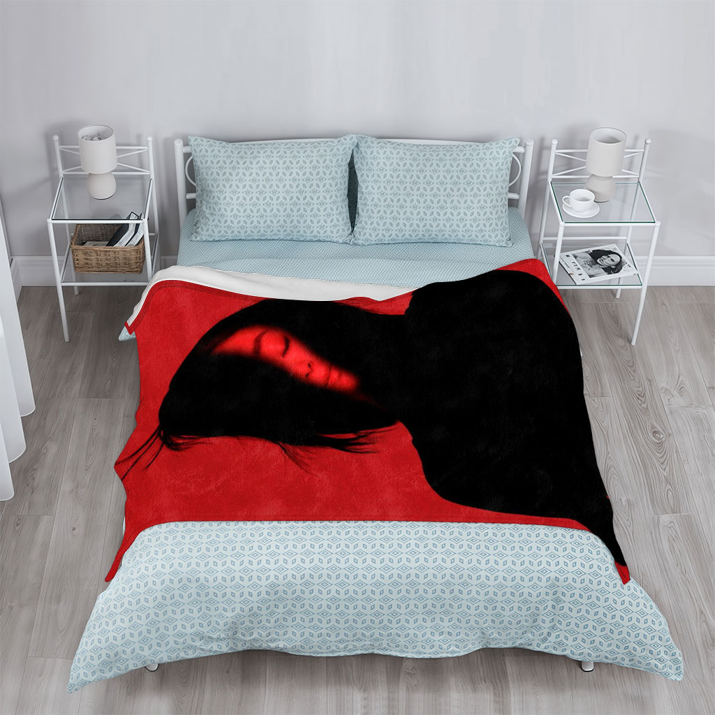 Billie Eilish in a Dramatic Red-Lit Portrait with Silhouetted Features - Blankets