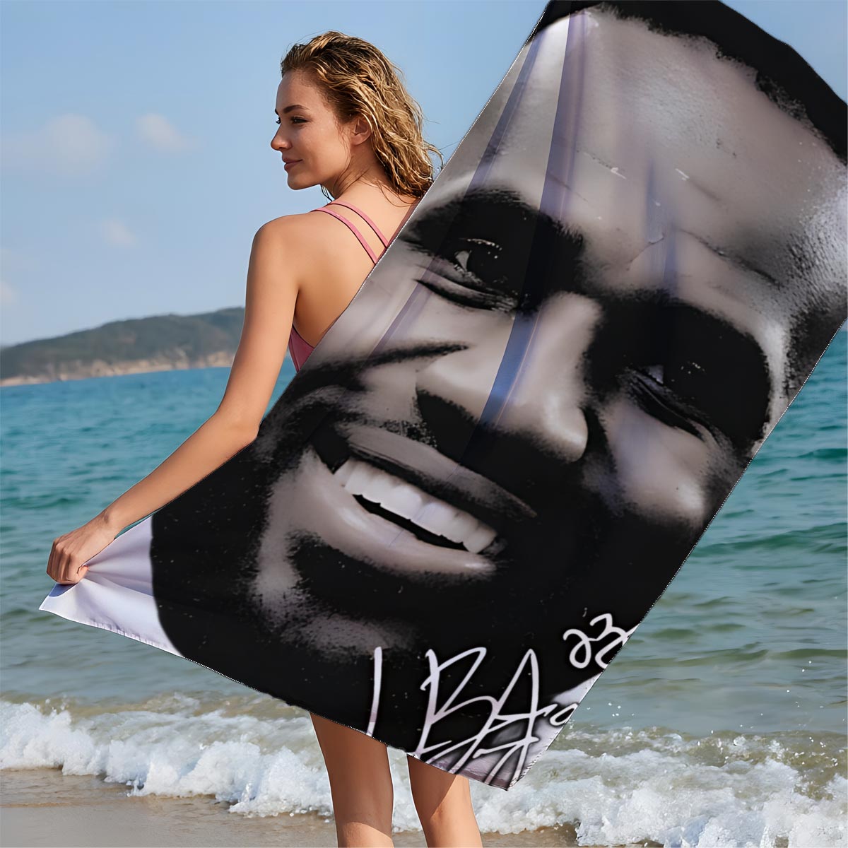LeBron James Smiling Portrait with Signature - Beach towels