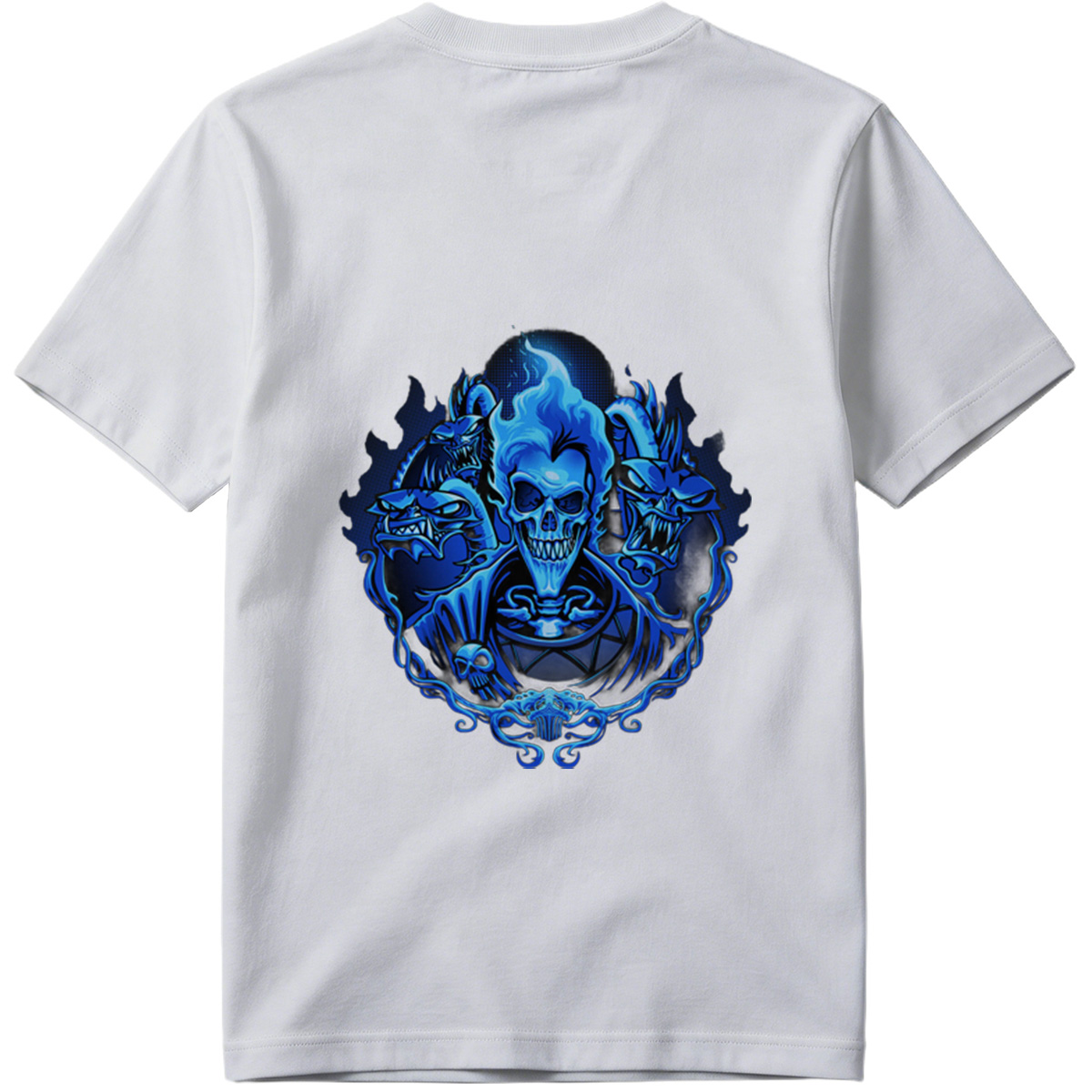 Blue Flame Skull with Demonic Creatures - Tee