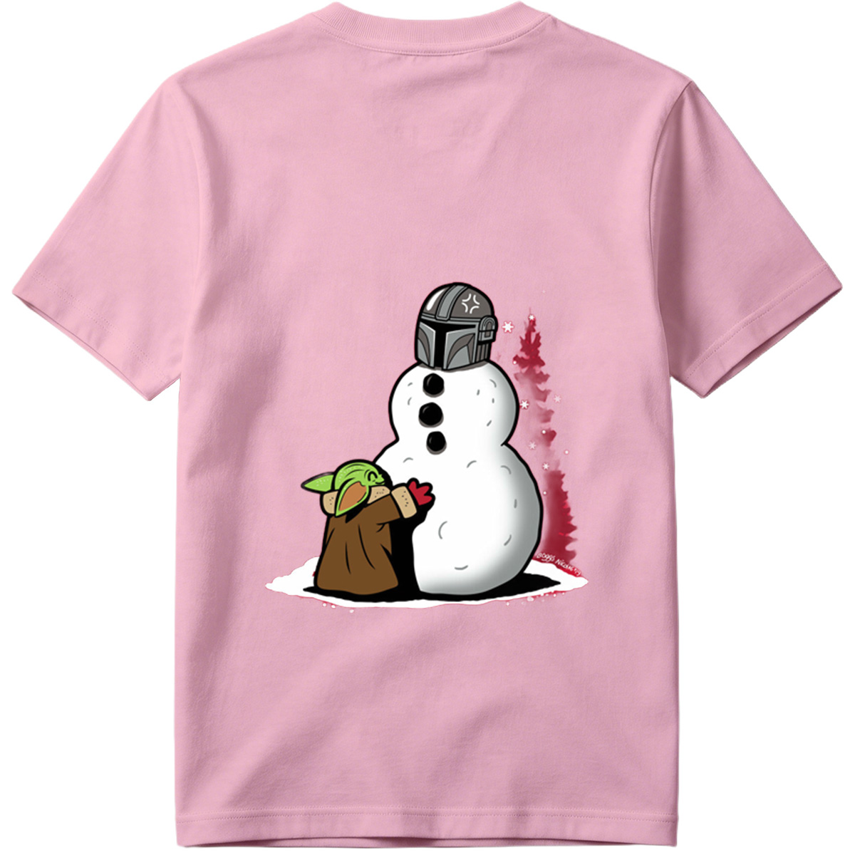 Baby Yoda Builds Snowman with Mandalorian Helmet - Tee