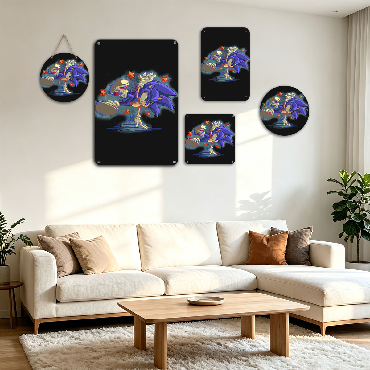 Sonic the Hedgehog in Dynamic Pose with Stars - painting