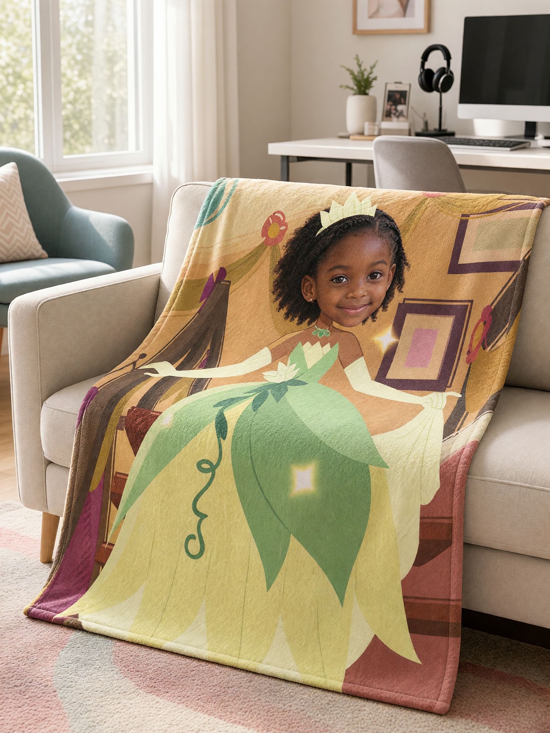 Custom Face Princess Blanket, Personalized Fairytale Photo Flannel Fleece Throw, Ideal Cozy Gift for Kids and Girls