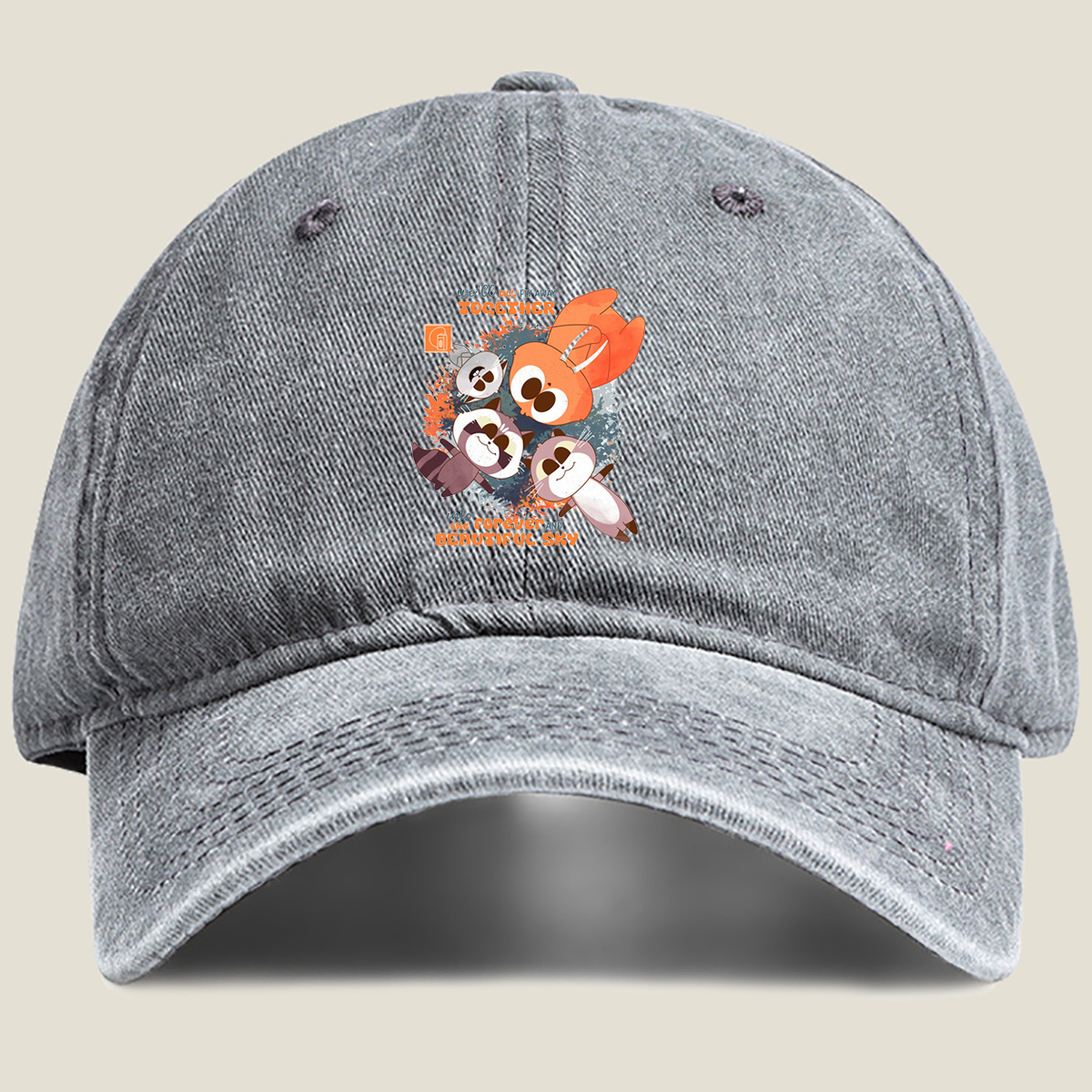 Kiff and Friends Fly Together Into the Forever Beautiful Sky - Washed Denim - Baseball Cap