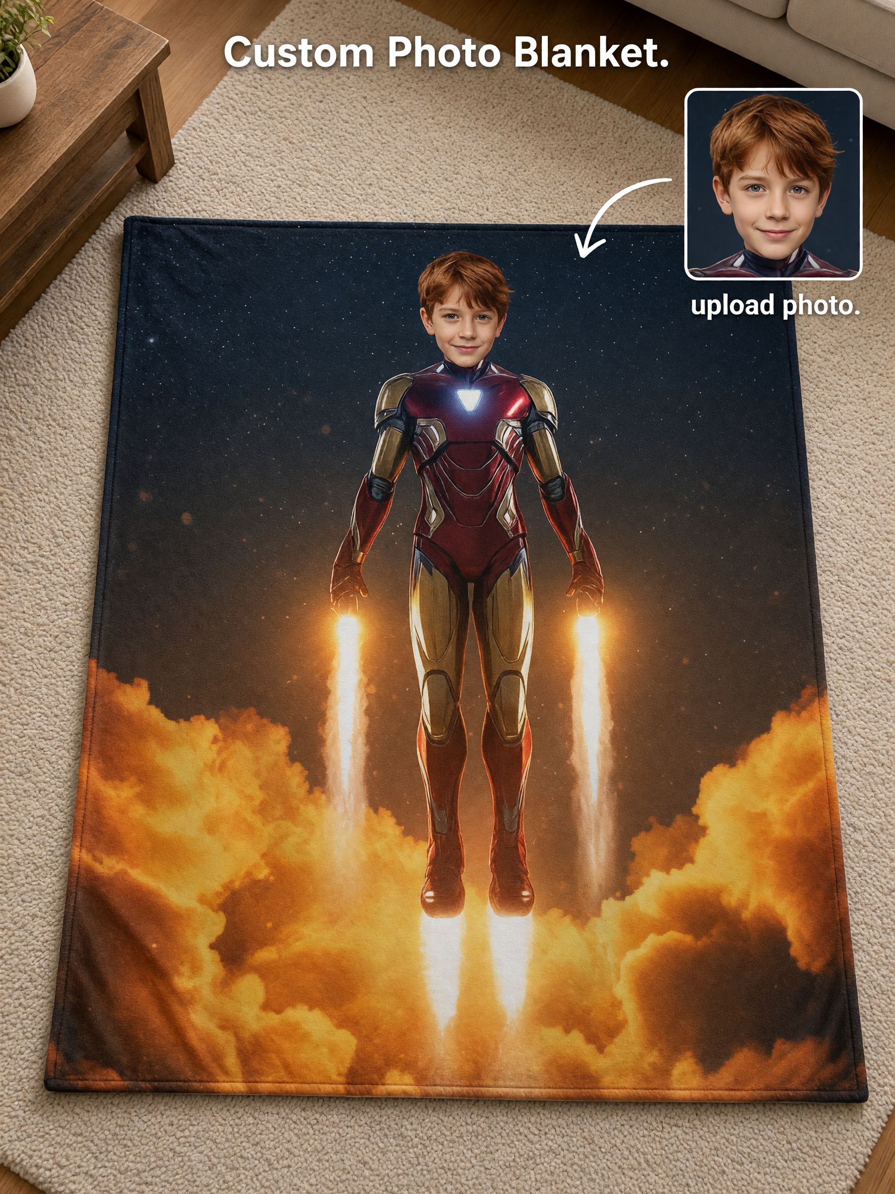 Custom Photo Superhero Flannel Fleece Throw Blanket Personalized Face Print Ultra Soft Warm Plush Blanket for Bed Sofa