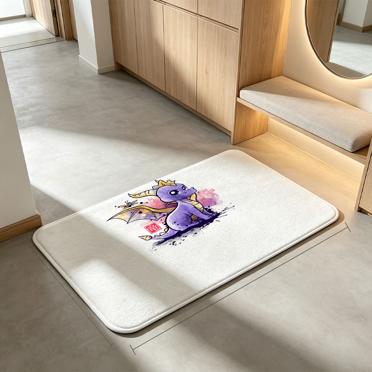 Cute Purple Dragon with Mosquito and Chinese Character 