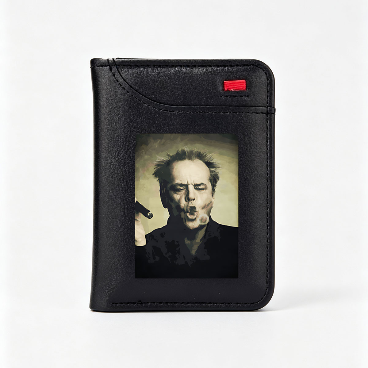 Jack Nicholson as The Joker, smoking a cigar, intense expression - Vertical Style Wallet