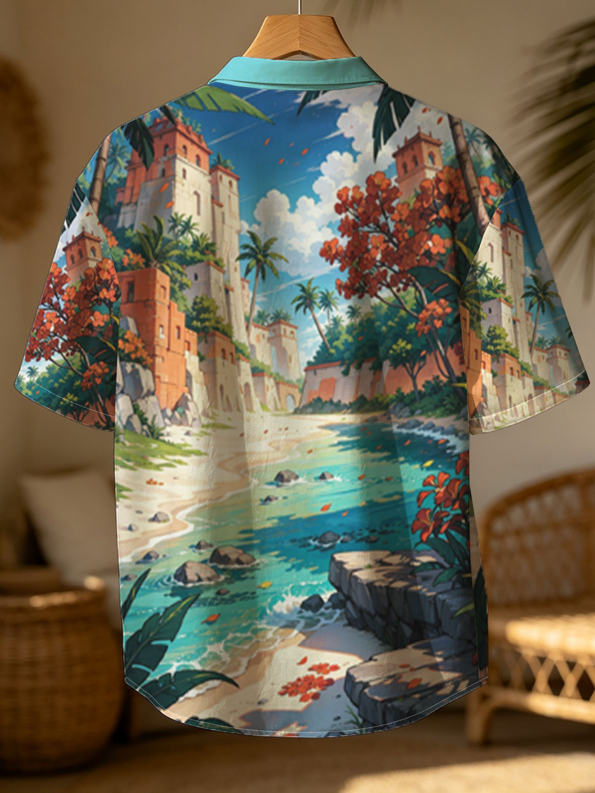 Tropical Beach with Ancient Ruins and Lush Vegetation -  Shirt