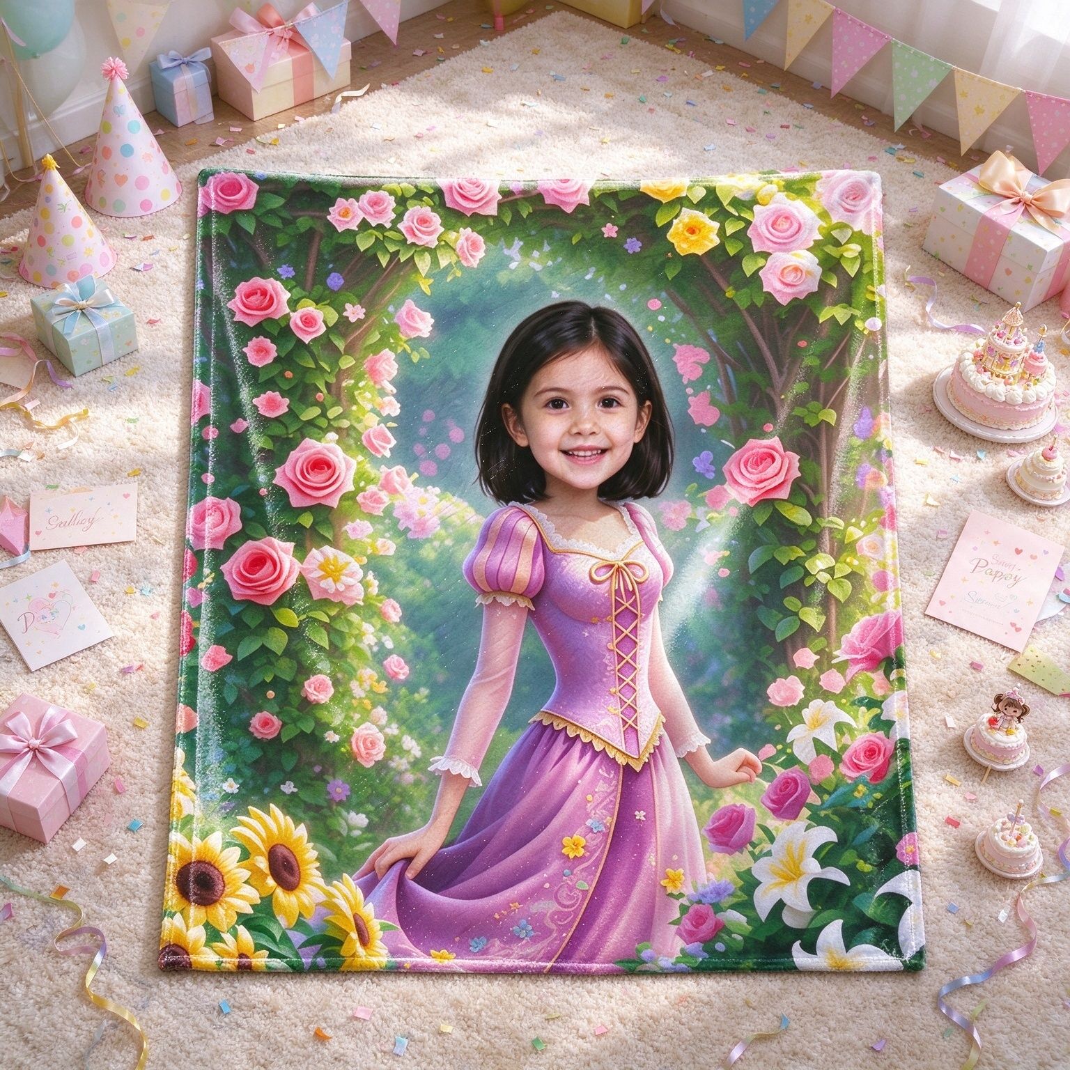 Custom Face Blanket Personalized Fairy Tale Princess Portrait Ultra Soft Warm Flannel Throw for Kids Birthday Gift