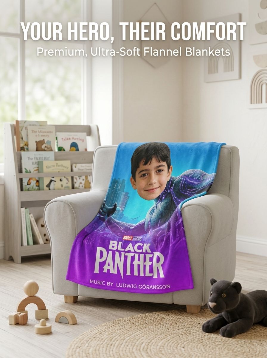 Custom Face Superhero Flannel Fleece Blanket Personalized Photo Throw for Kids Adults Cozy Birthday Gift