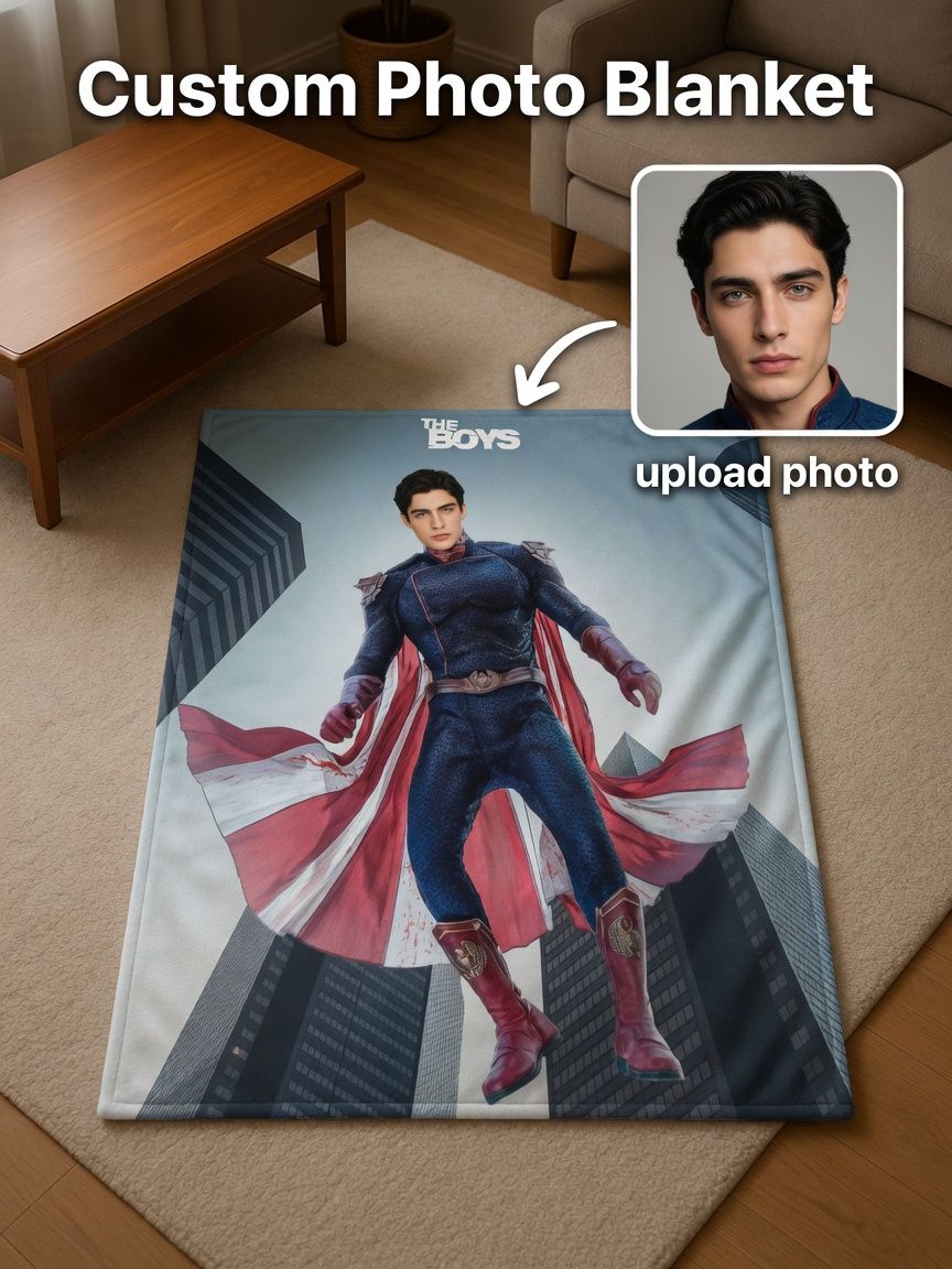 Custom Face Superhero Photo Blanket Personalized Flannel Fleece Throw Lightweight Warm Bed Sofa Gift for Him and Fans