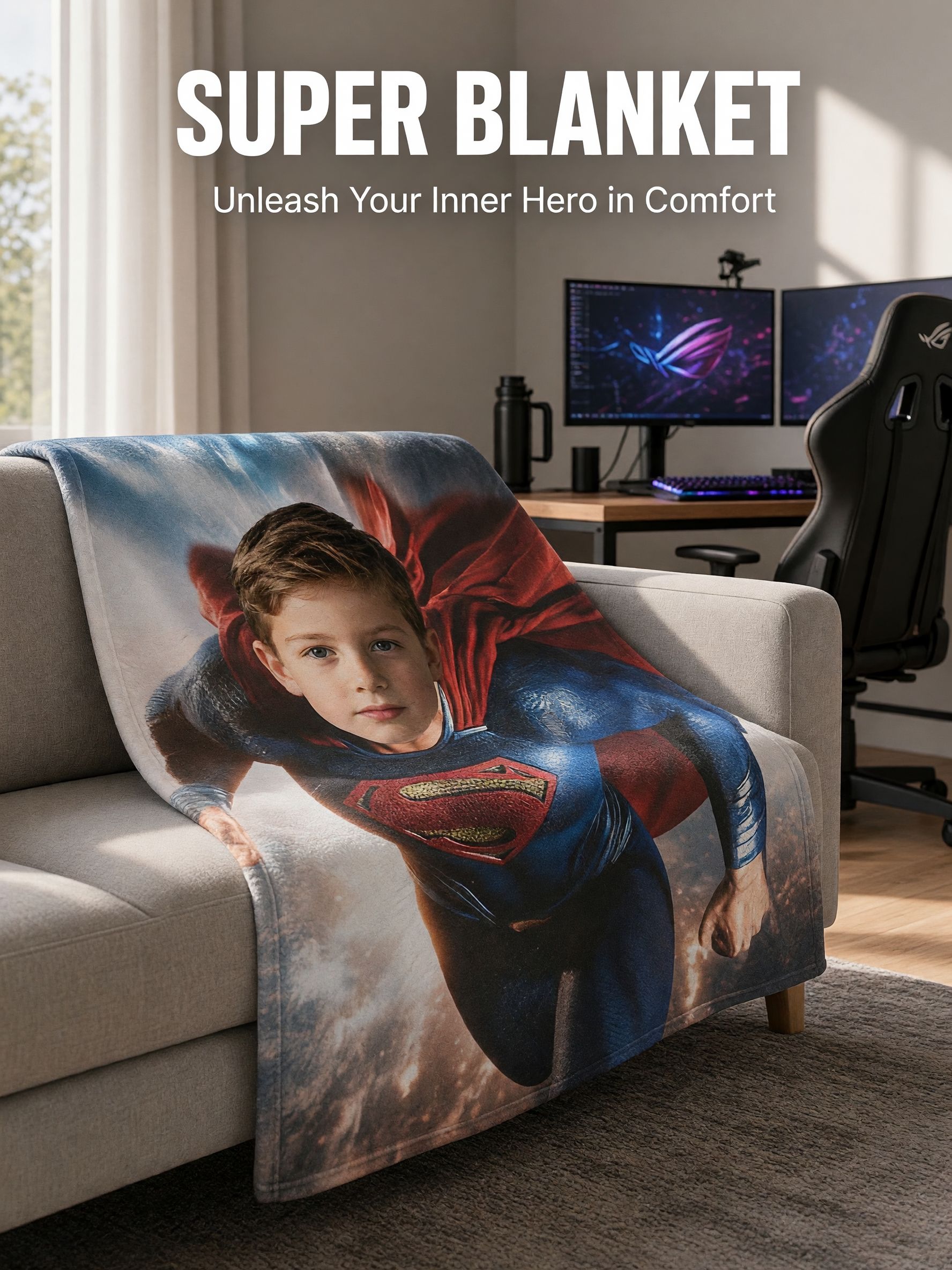Personalized Face Blanket Custom Superhero Photo Flannel Fleece Throw Soft Warm Bed Sofa Ideal Cozy Gift