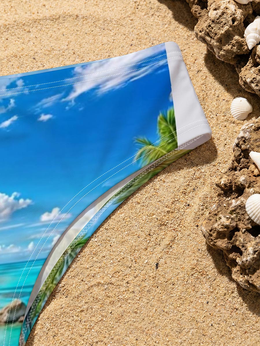 Tropical Beach with Crystal Clear Water and Palm Trees -  Men's swim trunks