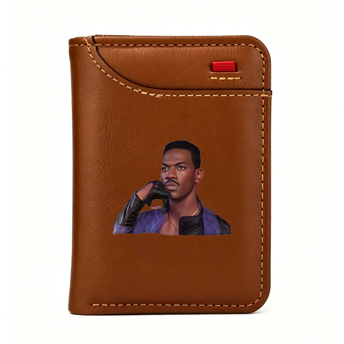 Chris Rock as a stylized character in a purple jacket, wearing gloves and a gold chain, with a confident pose. - Vertical Style Wallet